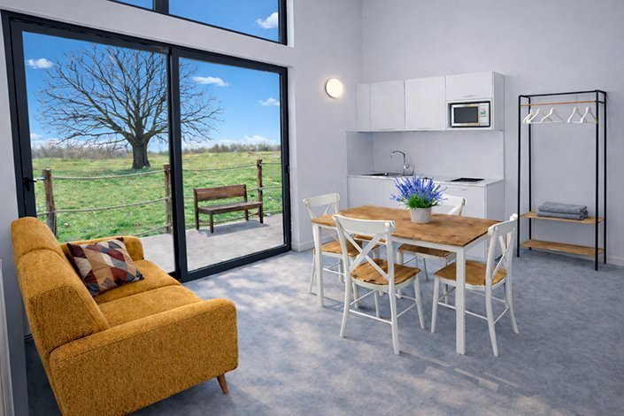 Cocina equipada de una cabaña turística en Carnota A Coruña